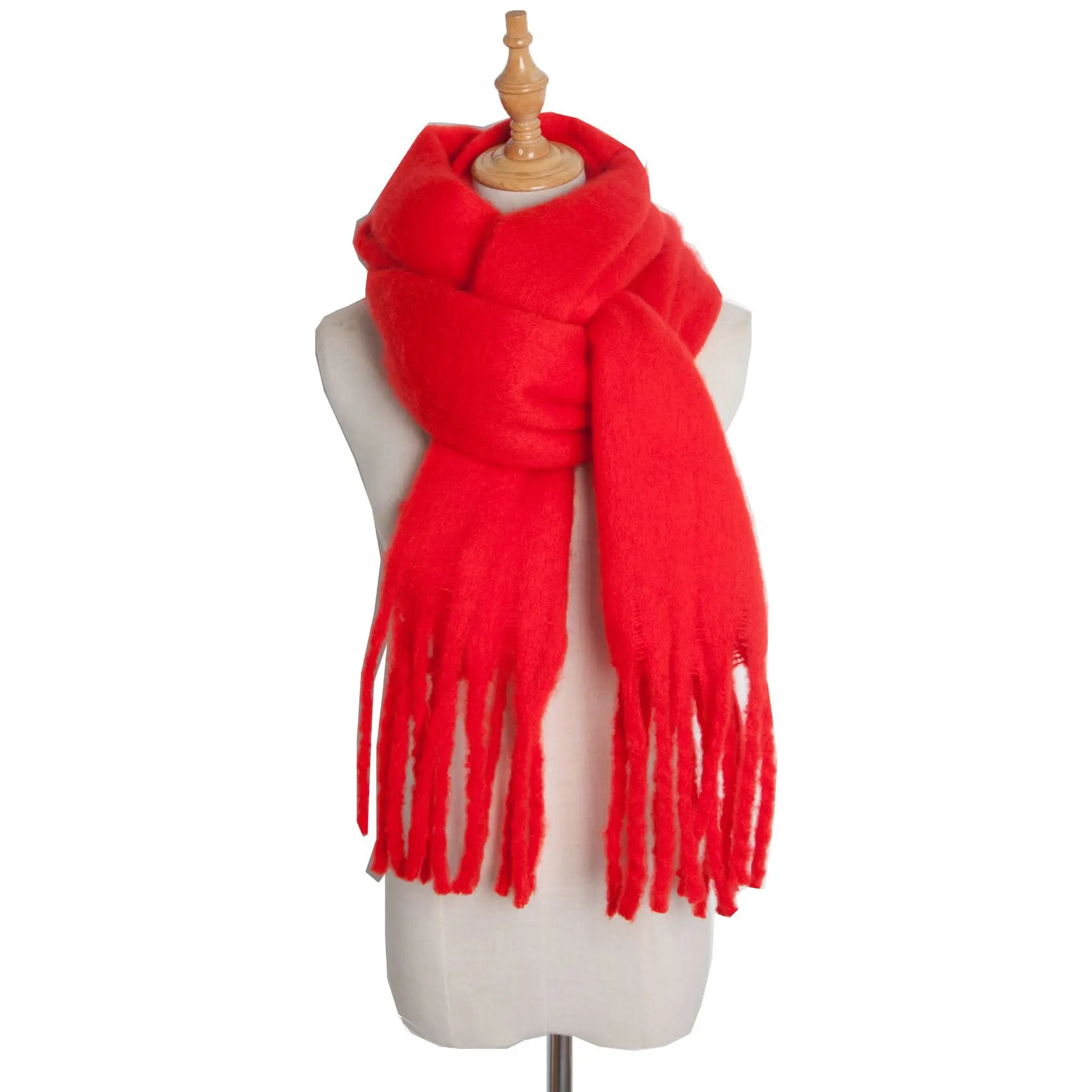 Autumn and Winter Warm Solid Colour Shawl for Women Long Tassel Rough Beard Grass Green Thickened 26 Colours Scarf 6