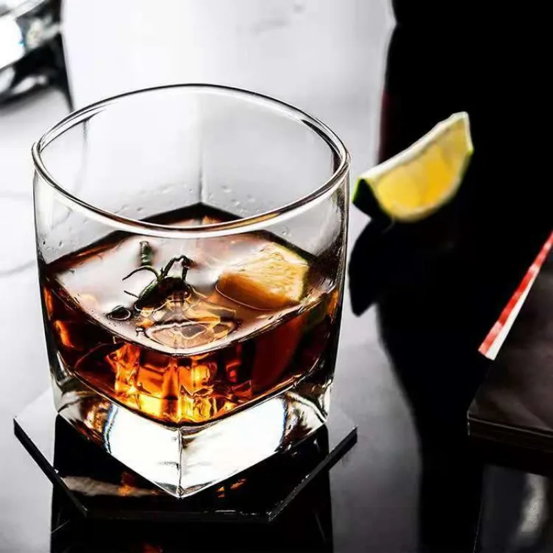 1/2/4PCS Set 235ml/8.1oz Thick Bottom Glass Cup Exquisite Glass Square Whiskey Thickening Cups Square Cup