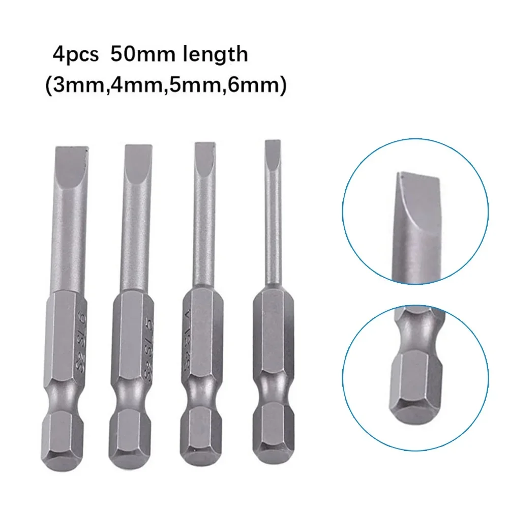

4pcs/set 50mm Flat Head Slotted Tip Magnetic Screwdrivers Bits 3.0-6.0mm Driver Bits Hand Tools Screwdriver Drill Bit 1/4in Hex