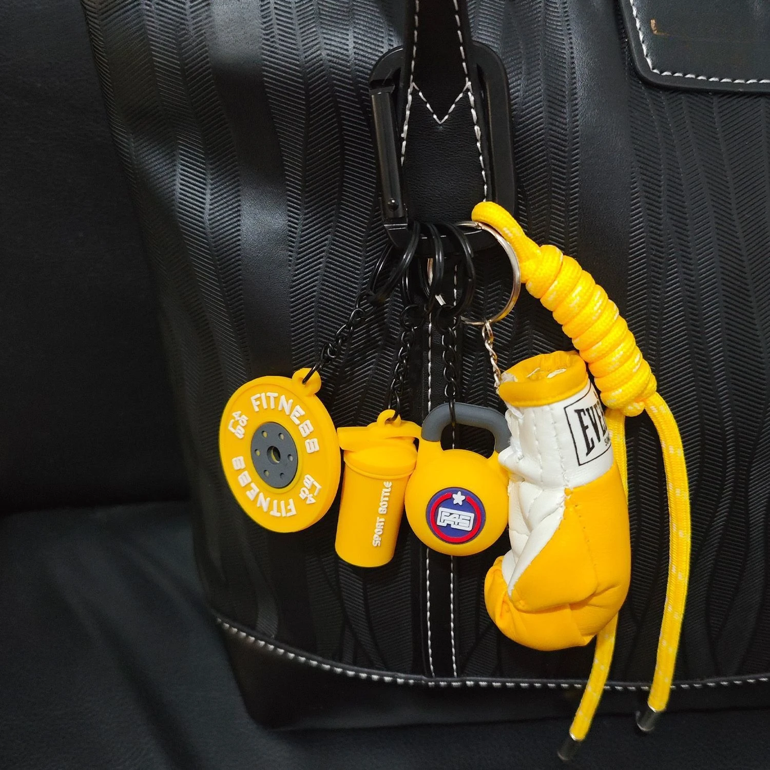 Customized Boxing Gloves Keychain with Fitness Accessories Elements
