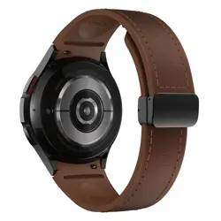 Elegant Genuine Leather and Silicone Watch Strap - Premium Quality Bracelet - Galaxy Watch 4 (Dark brown)