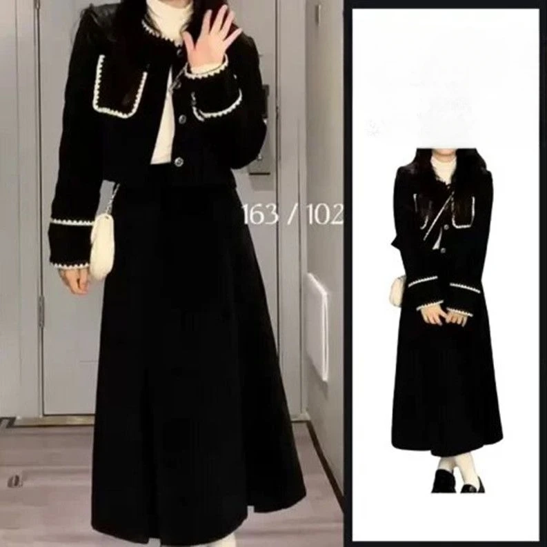 

Socialite 2023 Spring and Autumn Women's Retro Suit Jacket Pluse Size Fat MM 100kg Fashion Elegant Coat Long Skirt Two-Piece Set