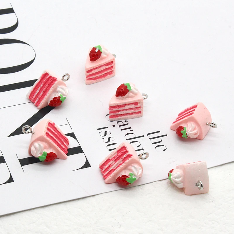 

10pcs/pack Cute 3D Strawberry Cake Resin Charms Simulation Food Small Pendants For Earring Bracelet DIY Jewelry Make D138