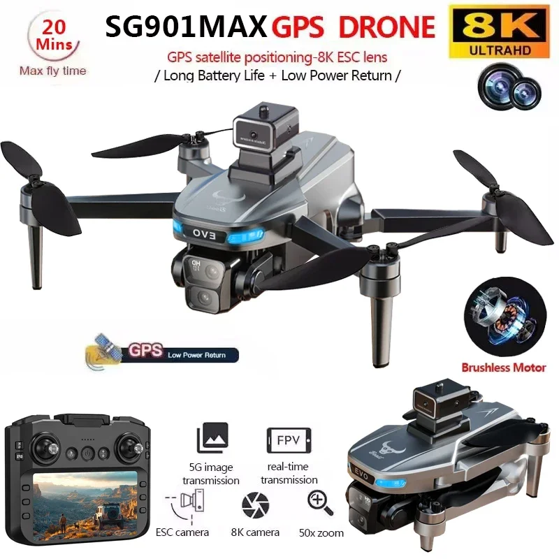 SG901 MAX GPS Drone 8K Professional HD Dual Camera With Screen 5G WIFI 360°Obstacle Avoidance Brushless Foldable Quadcopter Dron SG901 MAX GPS Drone 8K Professional HD Dual Camera With Screen 5G WIFI 360°Obstacle Avoidance Brushless Foldable Quadcopter Dron
