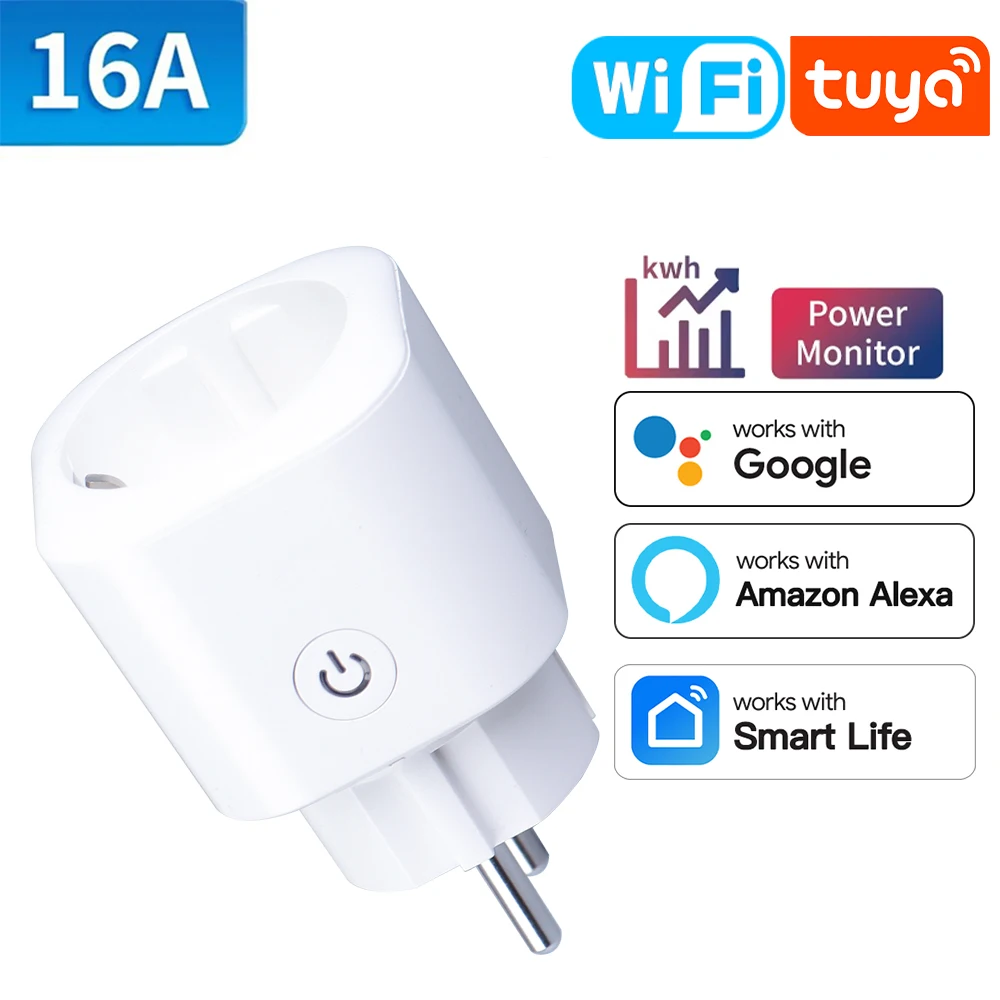 ปลั๊กไฟอัจฉริยะ Tuya WiFi 16A ปลั๊กแบบ EU พร้อมฟังก์ชั่นตรวจสอบพลังงาน ตั้งเวลา เปิด-ปิด ปลั๊กนิรภัย ใช้งานร่วมกับ Google Home และ Alexa 1