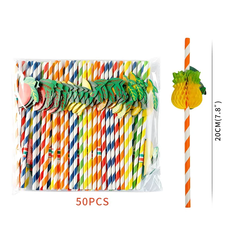 50pcs/lot 20cm 3D Fruit Cocktail Straws Paper Straws Umbrella Drinking Party Bar Decoration Party Supplies Color Assorted