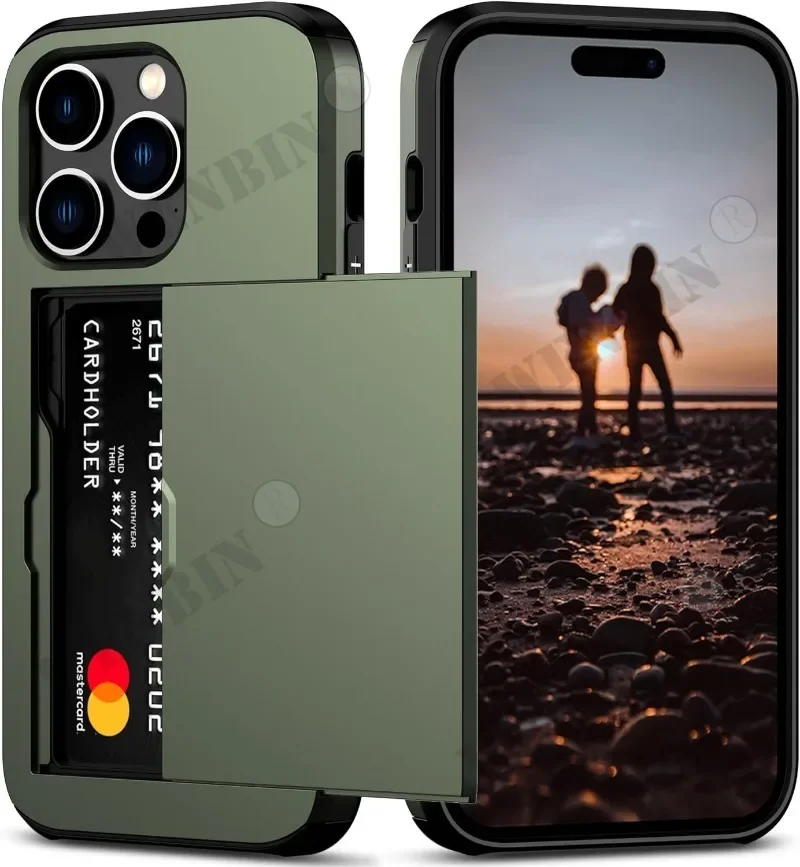 thumbnail image 1 of Case For iPhone 15 14 13 12 Pro Max Plus Holder Heavy Duty Protective Dual Layer Shockproof Hidden Card Slot Slim Wallet Cover, 1 of 5