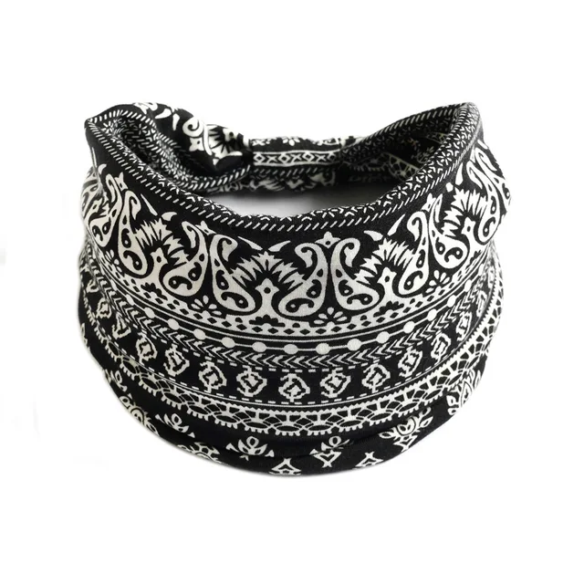 Summer Bohemian Bandanas Elastic Hair Bands Yoga Exercise Cotton Headband Women Headwear Print Vintage Cross Unisex Scrunchies 5
