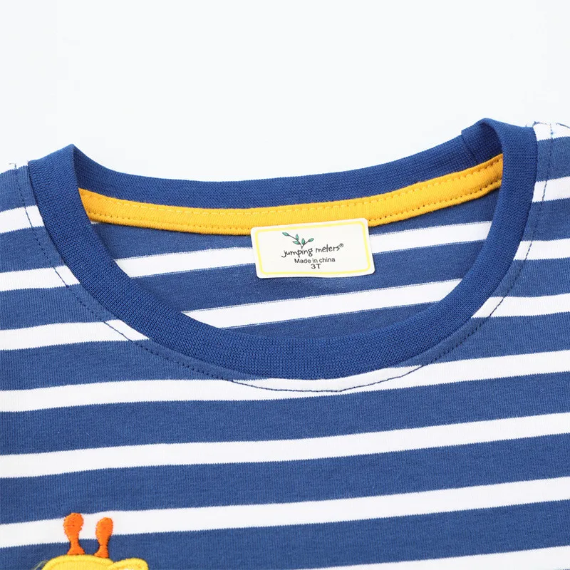 Jumping Meters 2-7T New Arrival Striped Animals Embroidery Boys Tshirts Autumn Winter Children's Clothes Long Sleeve Kids Tops 4