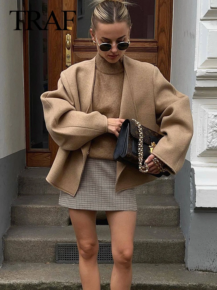 

Женское Свободное пальто на пуговицах, с V-образным вырезом и длинным рукавом