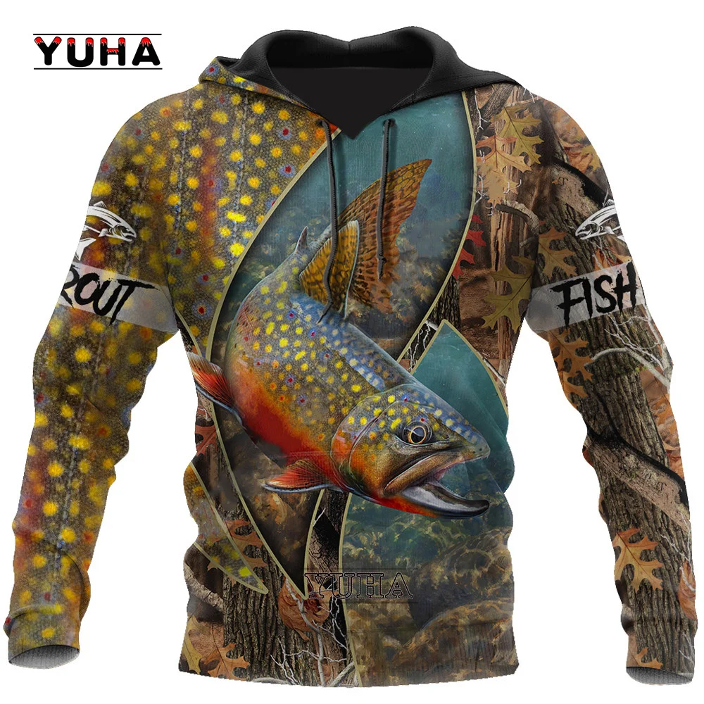 y2kNew Trout-Salmon Fishing Camo 3D Printed Autumn Men Hoodies