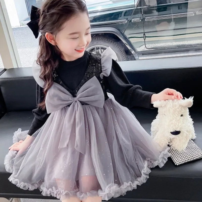 

Girls' Autumn/Winter Long sleeved Dress 2023 New Young Children's Fashionable Sweet Dress Princess Yarn Dress