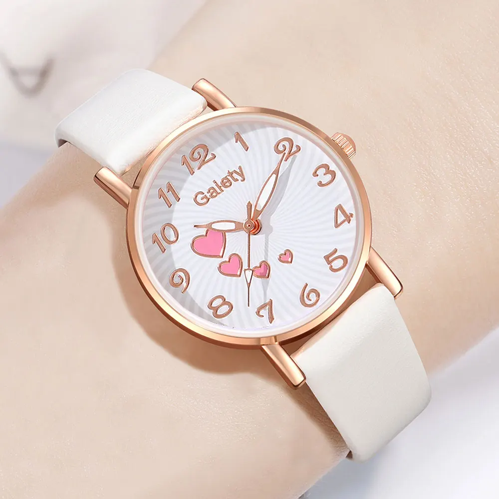 Gaiety 5PCS/Set Fashion Casual Women's Watch Pu Belt Quartz Watch Four Heart Dial Watch Daisy Bracelet Set Girl's Gift 2