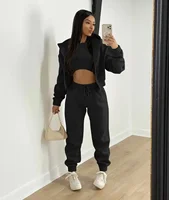 Ensemble de vêtements pour femmes, 3 pièces, pull à capuche doublé polaire, débardeur sans manches et pantalon de survêtement de sport 3