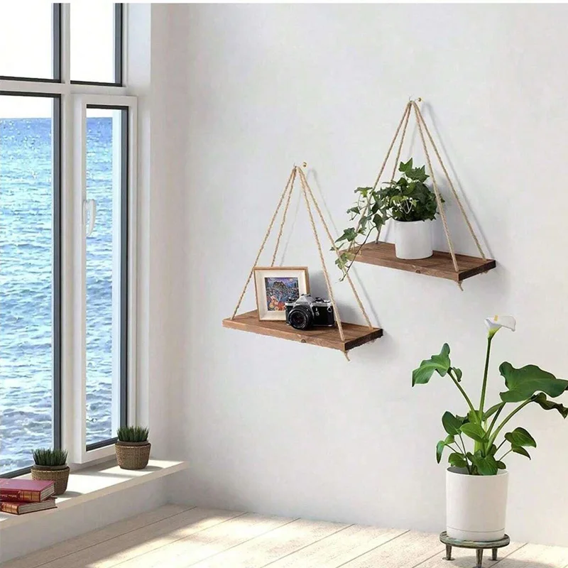 Wooden Hanging Rope Shelf 2