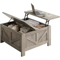 Lift Top Coffee Table, Square Farmhouse Coffee Table with Hidden Storage Compartment, Wood Center Table for Living Room, Gray 1