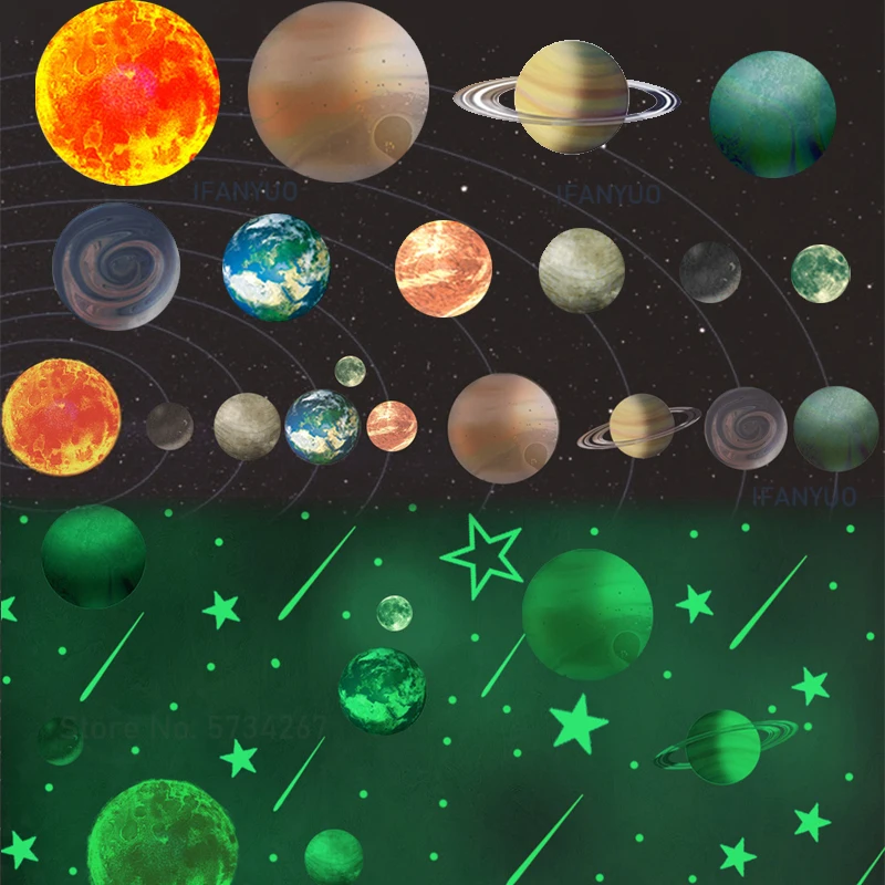 Luminous Nine Planets Moon Stars Dots Wall Stickers Kids Bedroom Living Room Glow In The Dark DIY Party Home Decor Gifts