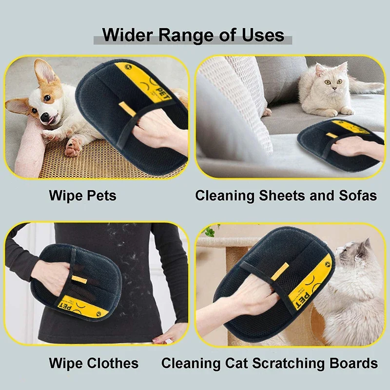 Elektrostatische Tierhaarentfernungshandschuhe für Katzen und Hunde, wiederverwendbarer, waschbarer Pflegehandschuh mit 2-in-1-Fusselrolle und Bürste_voghion.com