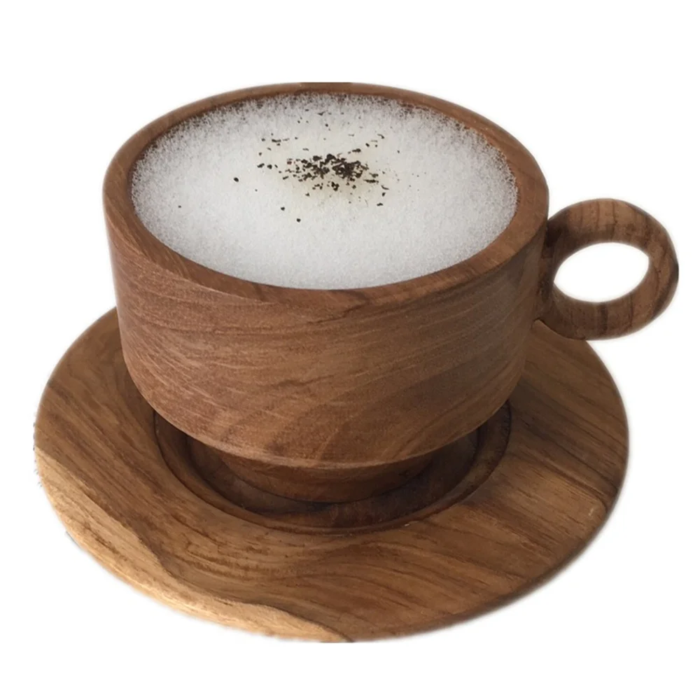 200ML Wooden Espresso Coffee Cup Jujube Wood Milk Mug+Spoon+cup saucer Set