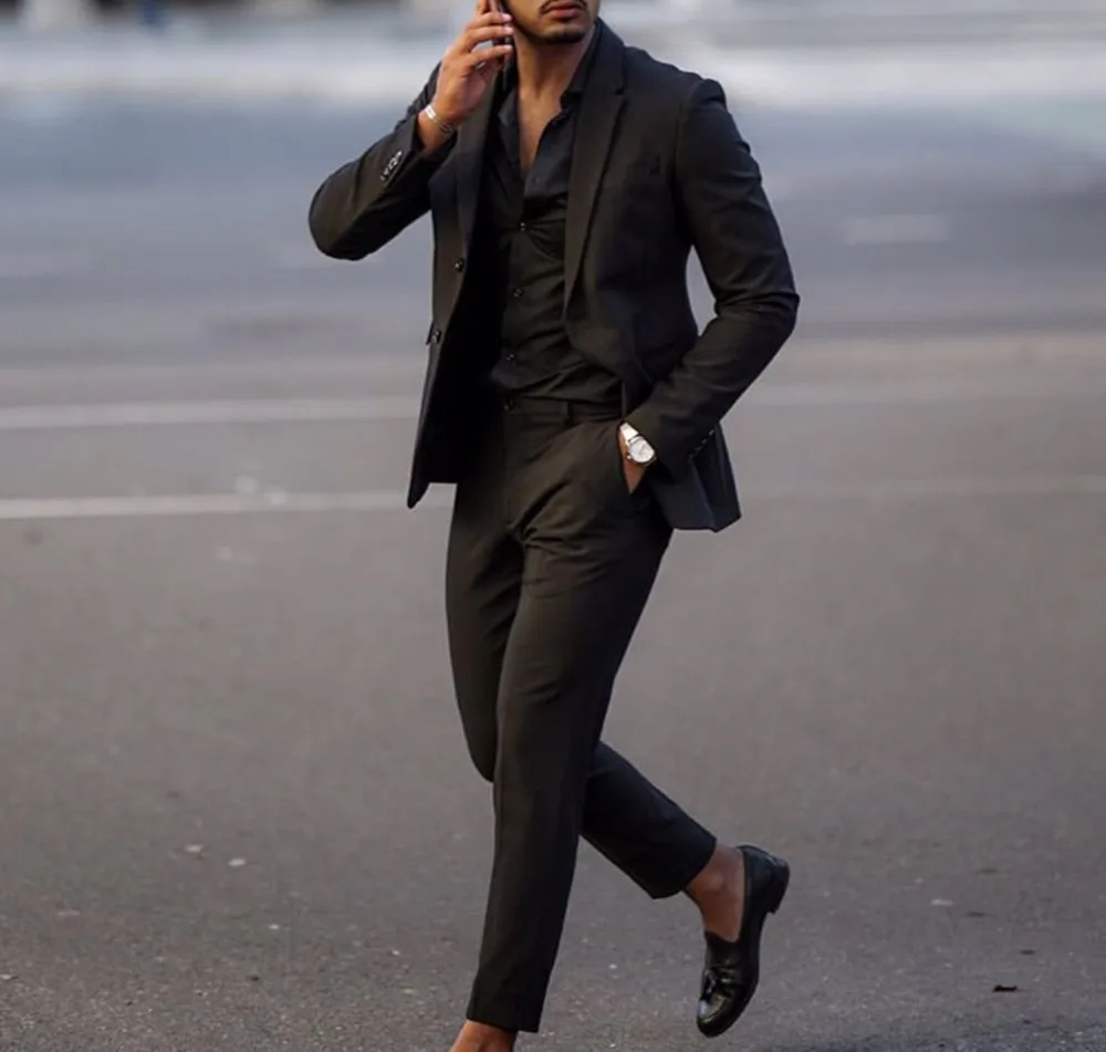 

2023 Fashion Slim Fit Men Suits Black Party Prom Best Blazer Sets 2 Pieces Wedding Tuxedos Business Costume Homme Coat Pant