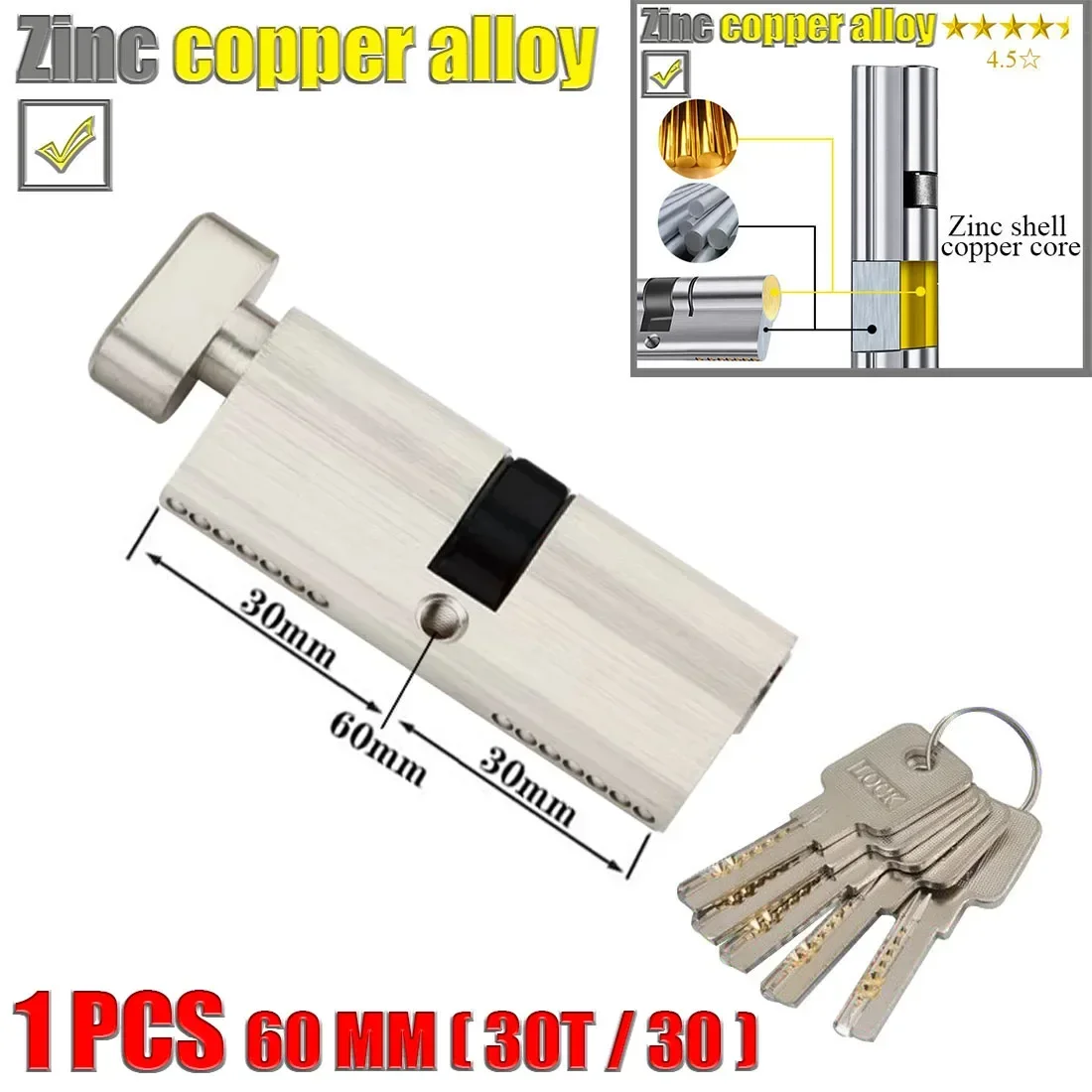 Door Lock Cylinder Customize 1 key to unlock 70mm and 80mm knob entrance door Same key