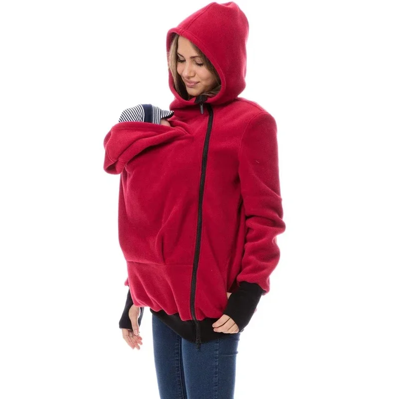 2-in-1 Multifunctional Kangaroo Mother's Hoodie Postpartum Outdoor Breastfeeding Coats Solid Classic Soft Cozy Parenting Jackets