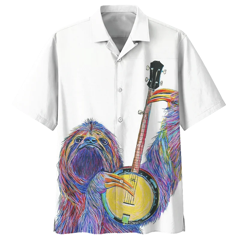 Australia Sloth Hawaiian Shirt For Men Fashion 3d Printed Tropic Animals Shirts Summer Street Short Sleeves Button Lapel Blouse 2