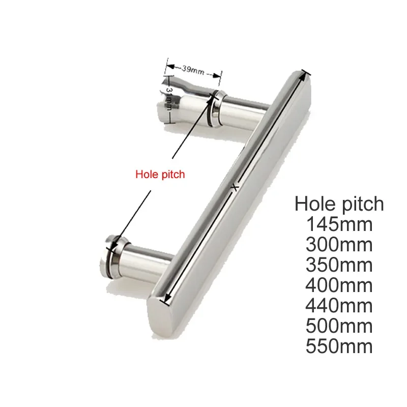 ฝักบัวสแตนเลส 304 มือจับเดี่ยว ประตูกระจกห้องน้ำ ผิวกระจกเงา ระยะห่างรู 145 มม. 300 มม. 350 มม. 400 มม. 500 มม. 1