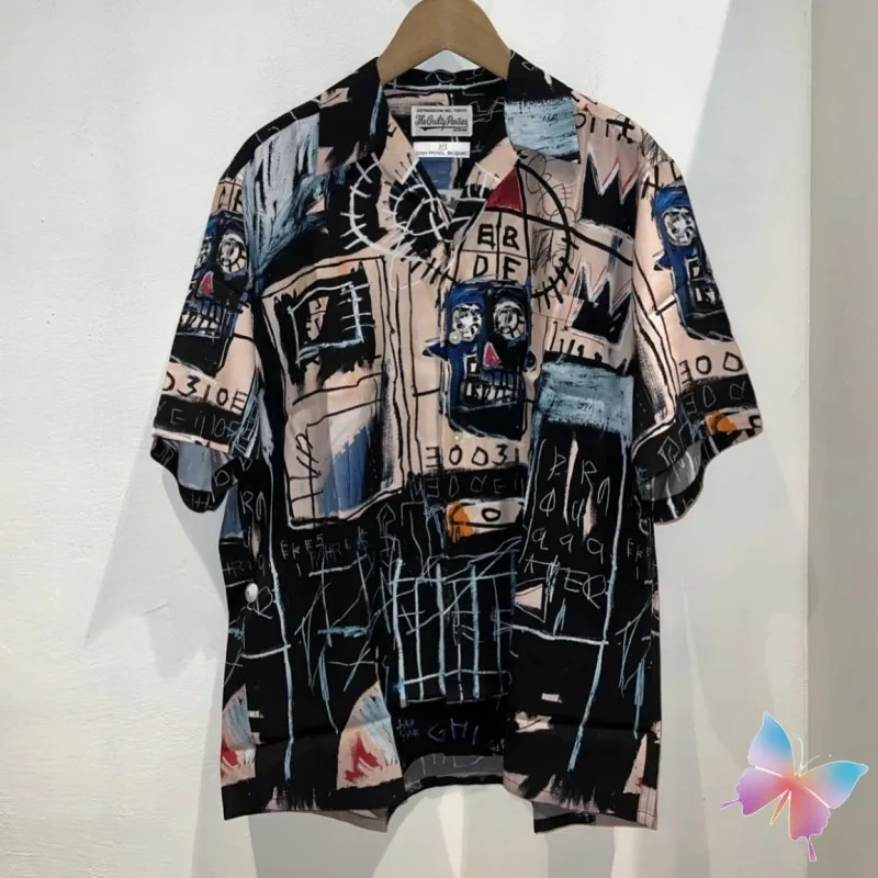 

Full Print Graffiti Hawaiian Shirt WACKO Casual Loose Holiday Outdoor Hiphop Street Summer Men Women Pocket Short Sleeve Tops