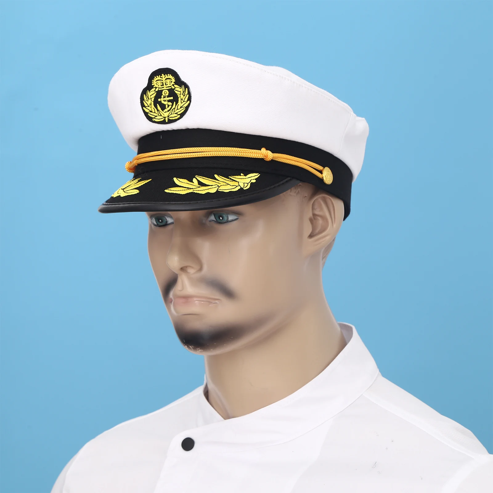Men Hats Sailor Captain Hat Black White 
