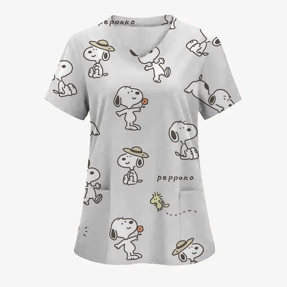 Fashion Vintage Y2k Tops V-neck Snoopy T-shirt Pocket Woman Clothes Short Sleeve Tee Clothes Women Womens Tops and Blouses 3