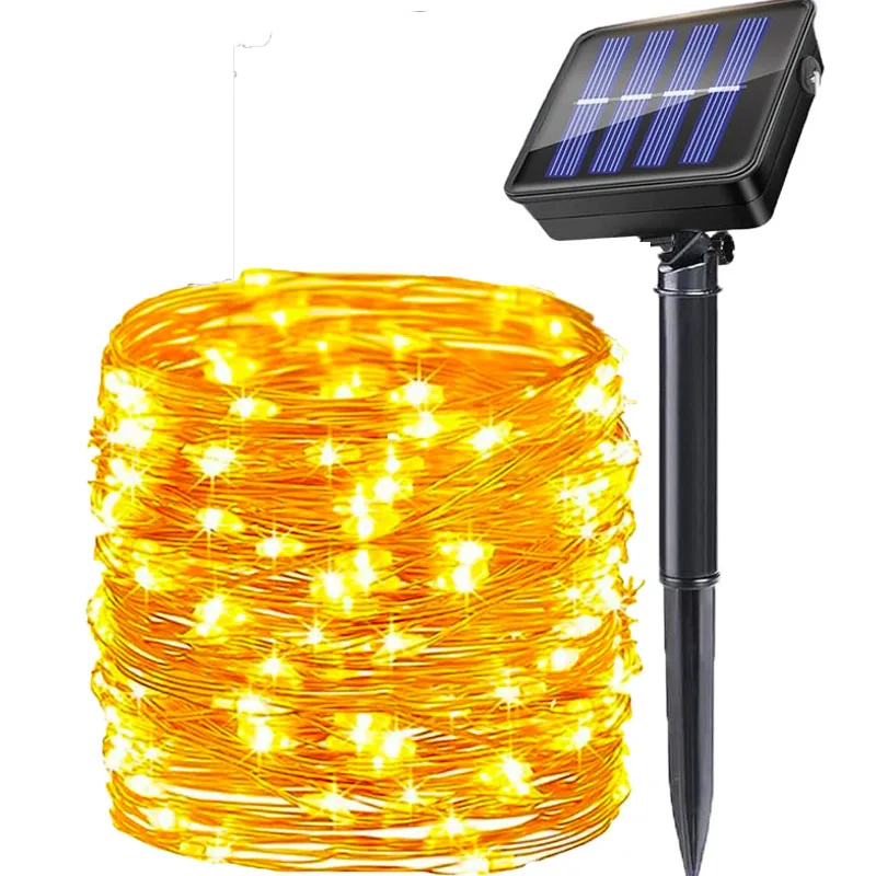 מחרוזת חג המולד סולארית לחוץ עם תאורת LED, 8 מצבי תאורה, קישוט לגינה, פטיו, עץ ומסיבות