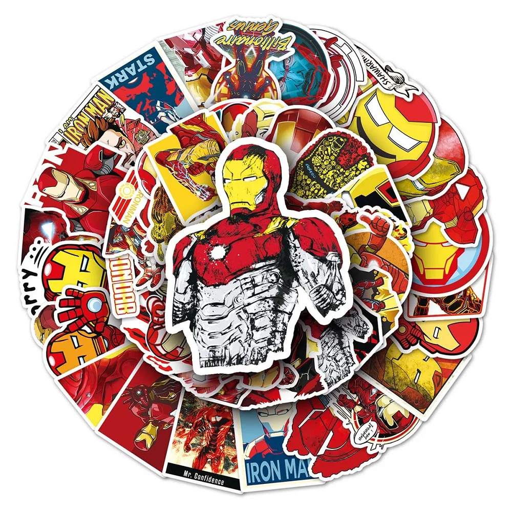 

50Pcs/Set Cartoon Superheroes Iron Man Stickers Doodle Ornament Skateboard Automobile DIY Personality Waterproof Reusable