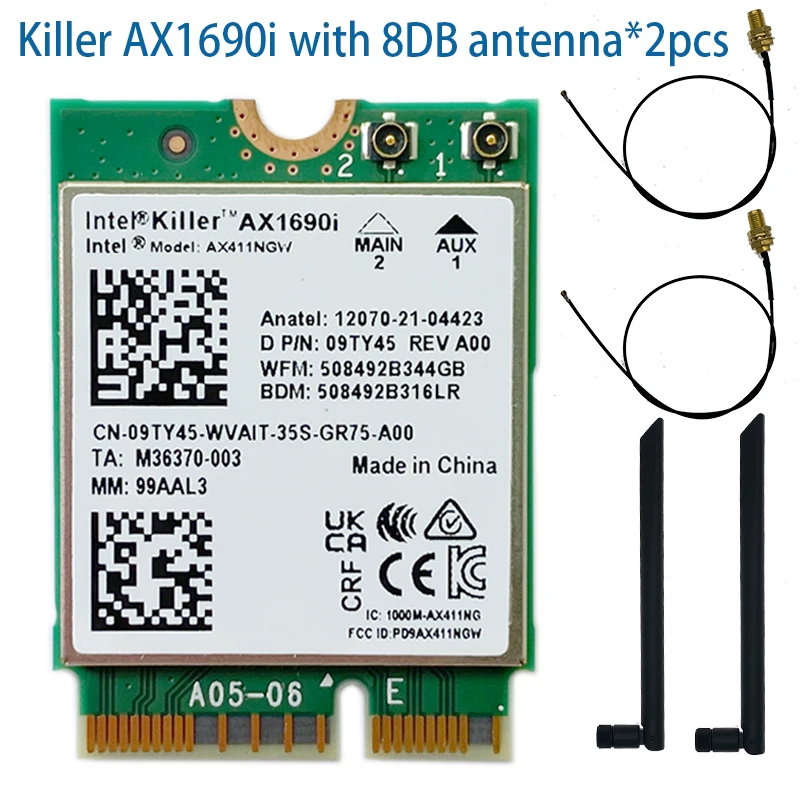 AC 와이파이 AX411NGW AX411 킬러 1690i 노트북 내장, 기가비트 킬러 게임 무선 네트워크 카드, 블루투스 5.3