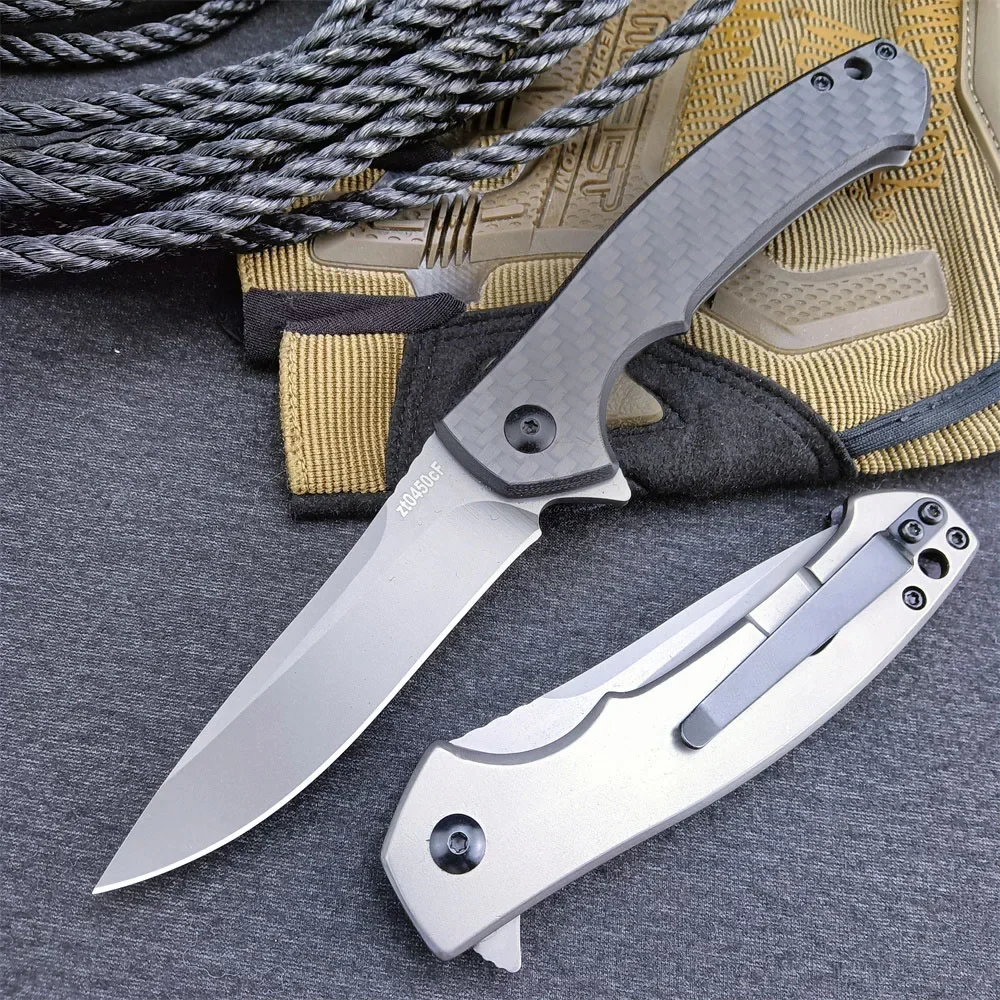ZT 0450CF Folding Knife with 3.15” DLC-Coated 440C Blade Carbon Fiber Handle Scales KVT Ball-Bearing Tactical Hunting EDC Knives 2