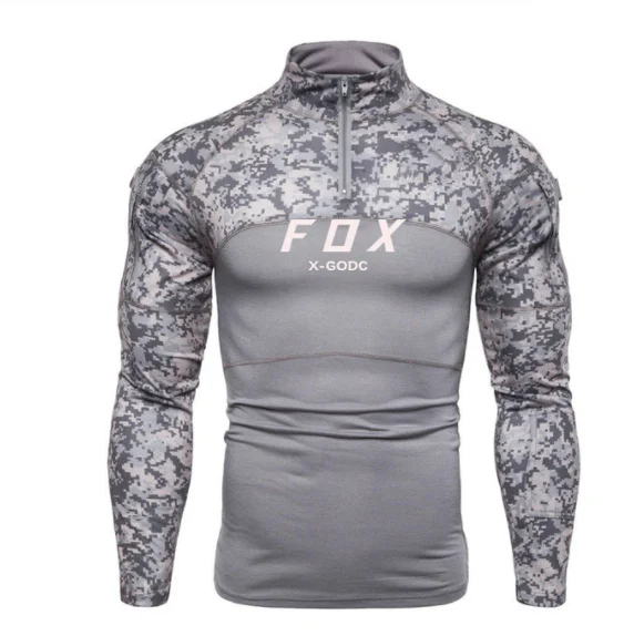 

X-GODC FOX Men's Golf Clothing Long Sleeve Slim Fit Camouflage Casual Stand Collar Cotton Fall Youth Tactics T-shirt