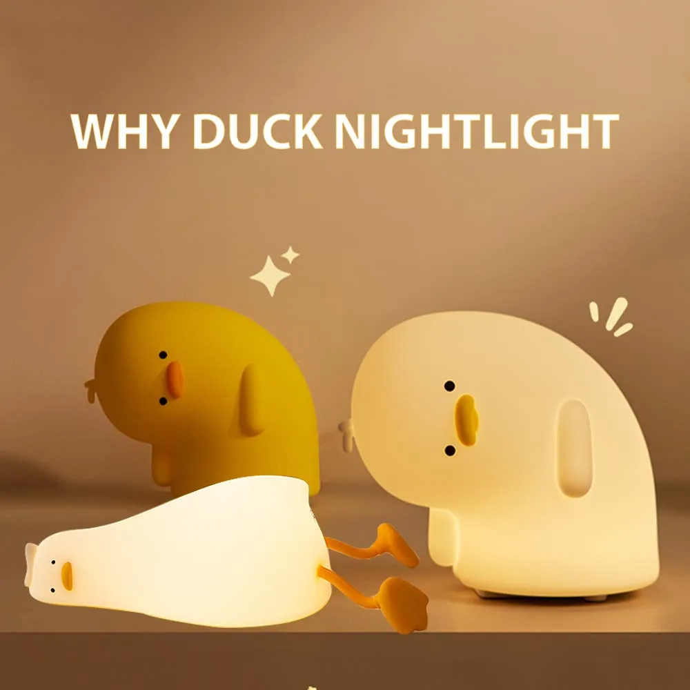 충전식 야간 조명 오리 실리콘 LED 램프, USB 테이블 장식, 아이 침실 생일 크리스마스 선물 침대 옆 야간 조명