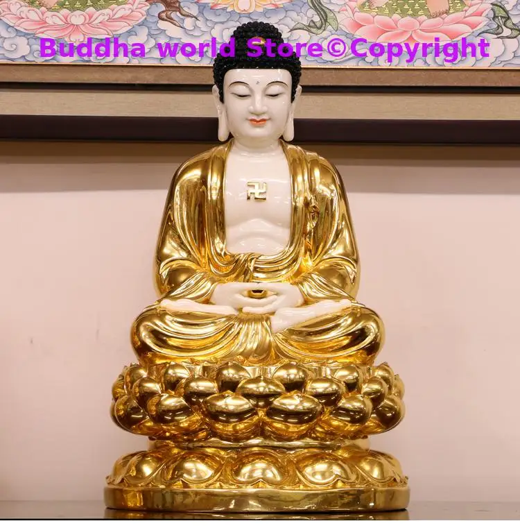 

Thailand Asia High grade gilding jade Buddha statue seated Shakyamuni Amitabha home Temple efficacious Talisman Mascot Sculpture