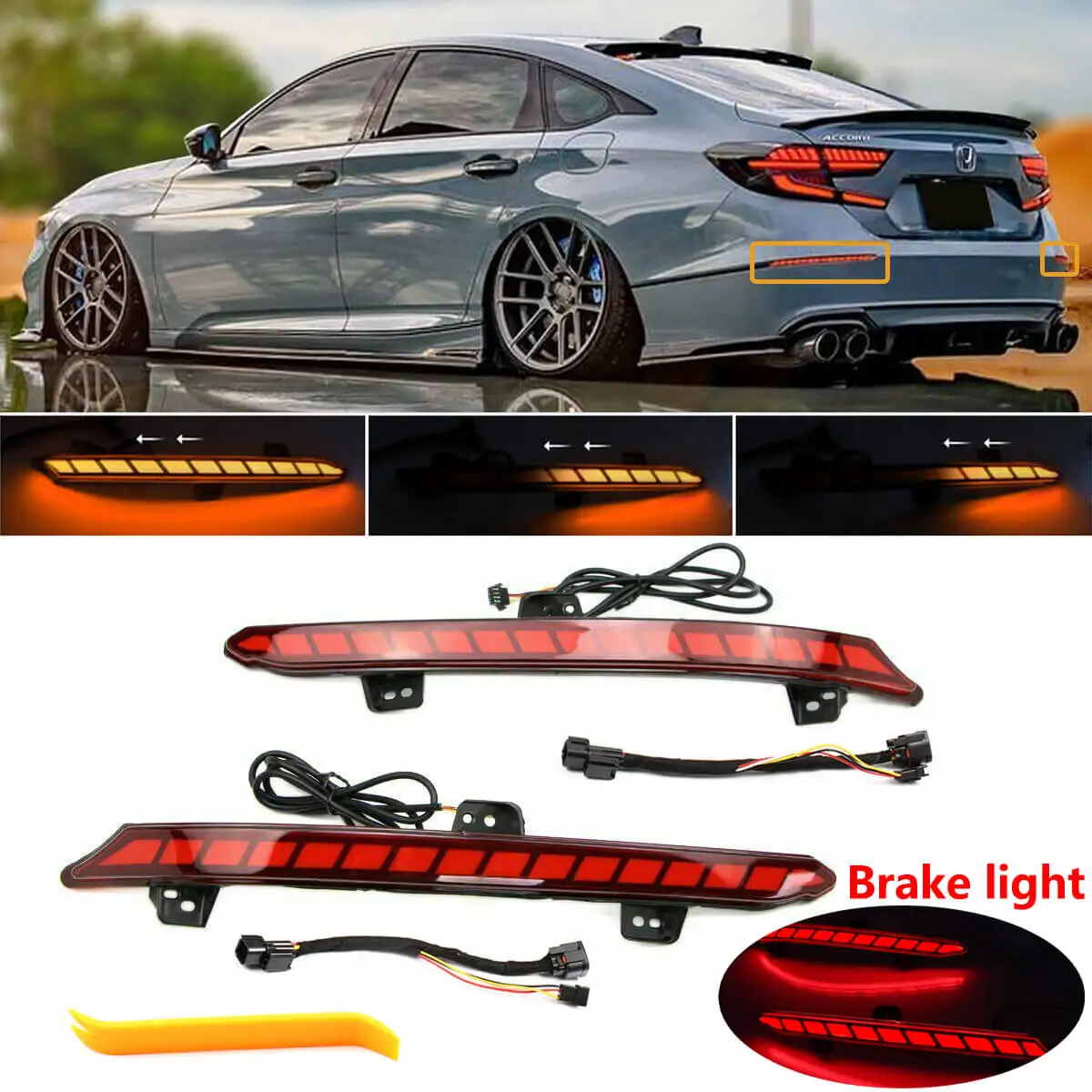 

LED Reflector Tail Light for Honda Accord 2018 2019 2020 2021 2022 Rear Bumper Brake Lamp Dynamic Sequential Turn Signal Lamps