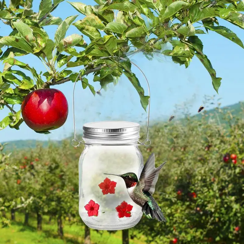 Garden Hummingbird Feeder Small Top Fill Mason Jar With Flower Ports Mason Jar Bird Dish Feeder Garden Decoration For Window And 4