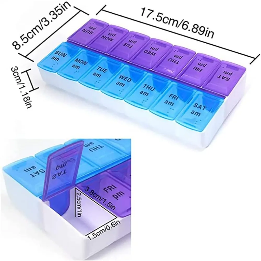 Premium Weekly Twice-Daily Pill Organizer - Easy Open, BPA-Free Travel Case for Vitamins and Medications