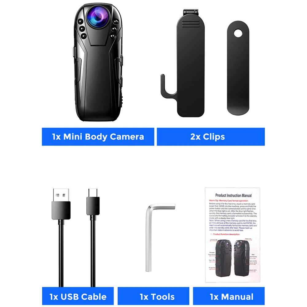 Outdoor Carry Mini Câmera Visão Noturna Infravermelha 1080p Full hd Dash Cam Filmadora de Vídeo Policial 125 ° Super Wide Angle Boblov-l02 - Image 3