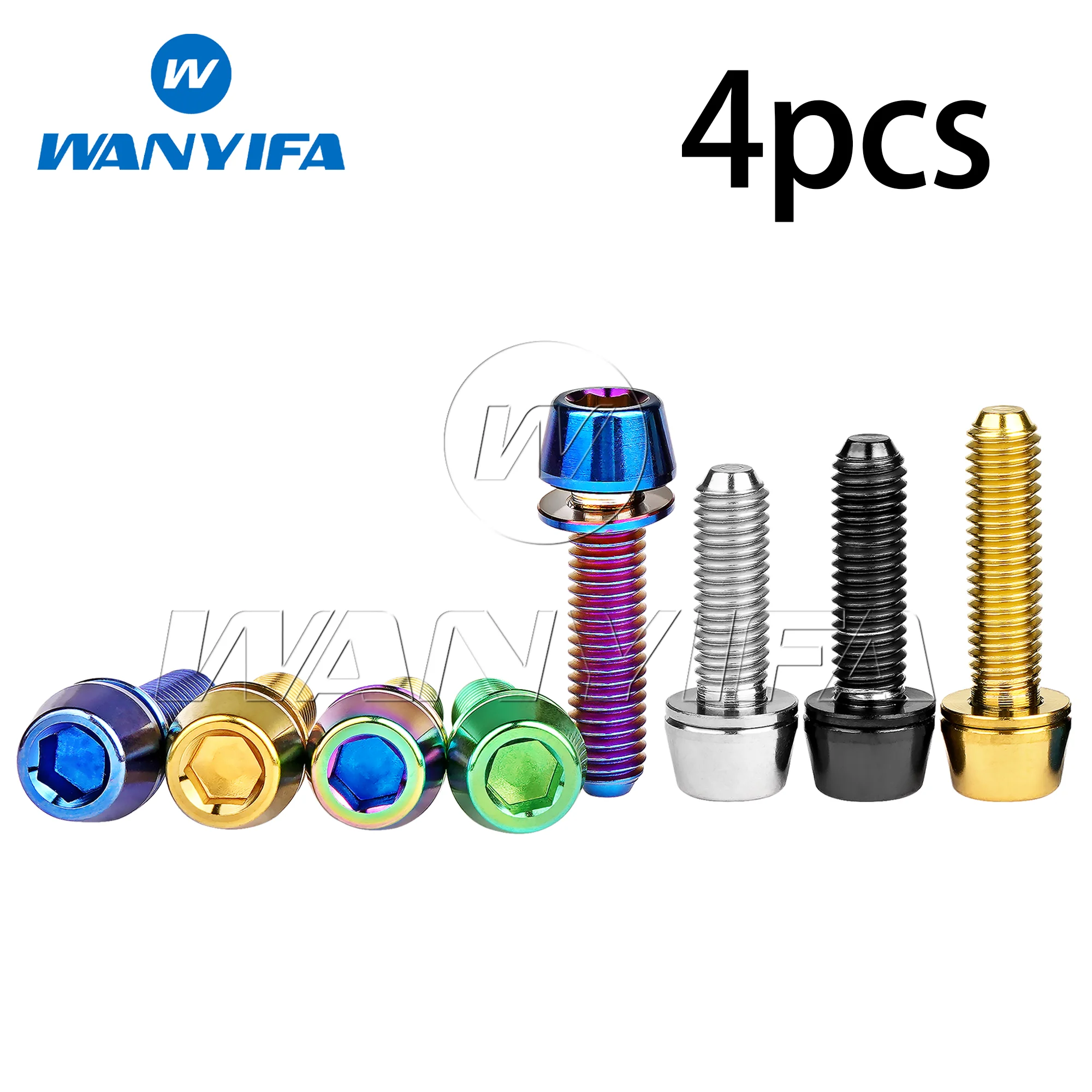 Titanium Bolt 4pcs Wanyifa M5/M6x16-25mm Tapered Head with Washer Allen Key Screw for Bike Disc Break Calipe