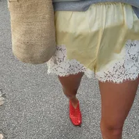 Lace Trim Wide Leg Shorts For Women's Vintage Satin Silk Patchwork Elegant Casual Commuting At Home Comfortable Sleeping Pants - Image 5