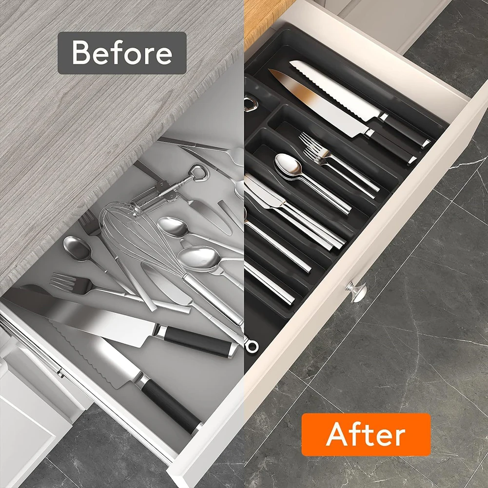 Adjustable Flatware Tableware Organizer Silverware Drawer Cutlery Storage Tray for Spoons Knife Utensil Holder Cutlery Organizer