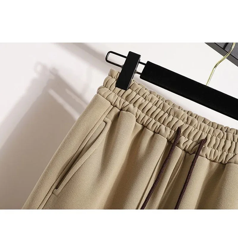 Thick Fashion Solid Color Sports Pants for Female Autumn Winter Women's Clothing Korean Casual Drawstring Elastic Waist Trousers