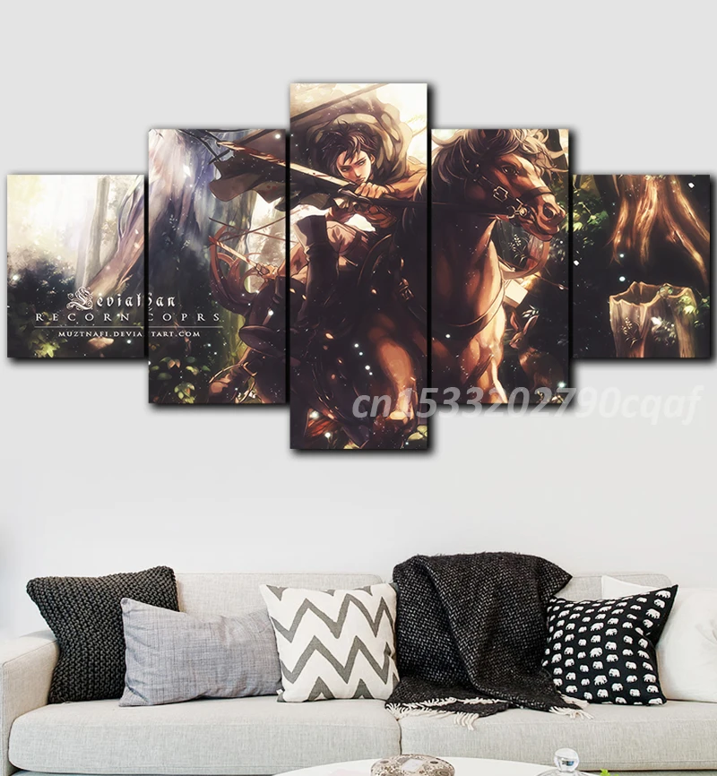 

Five 5 Pieces Attack On Titan Wall Artwork Anime Arlert Canvas Painting Levi Ackerman Picture Print Poster Hanging Room Decor