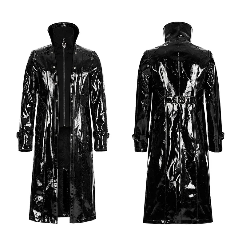 【T-ポイント5倍】 PUNK RAVE Men's Gothic Bright Patent Leather Long Coat Punk ジャケット・アウター
