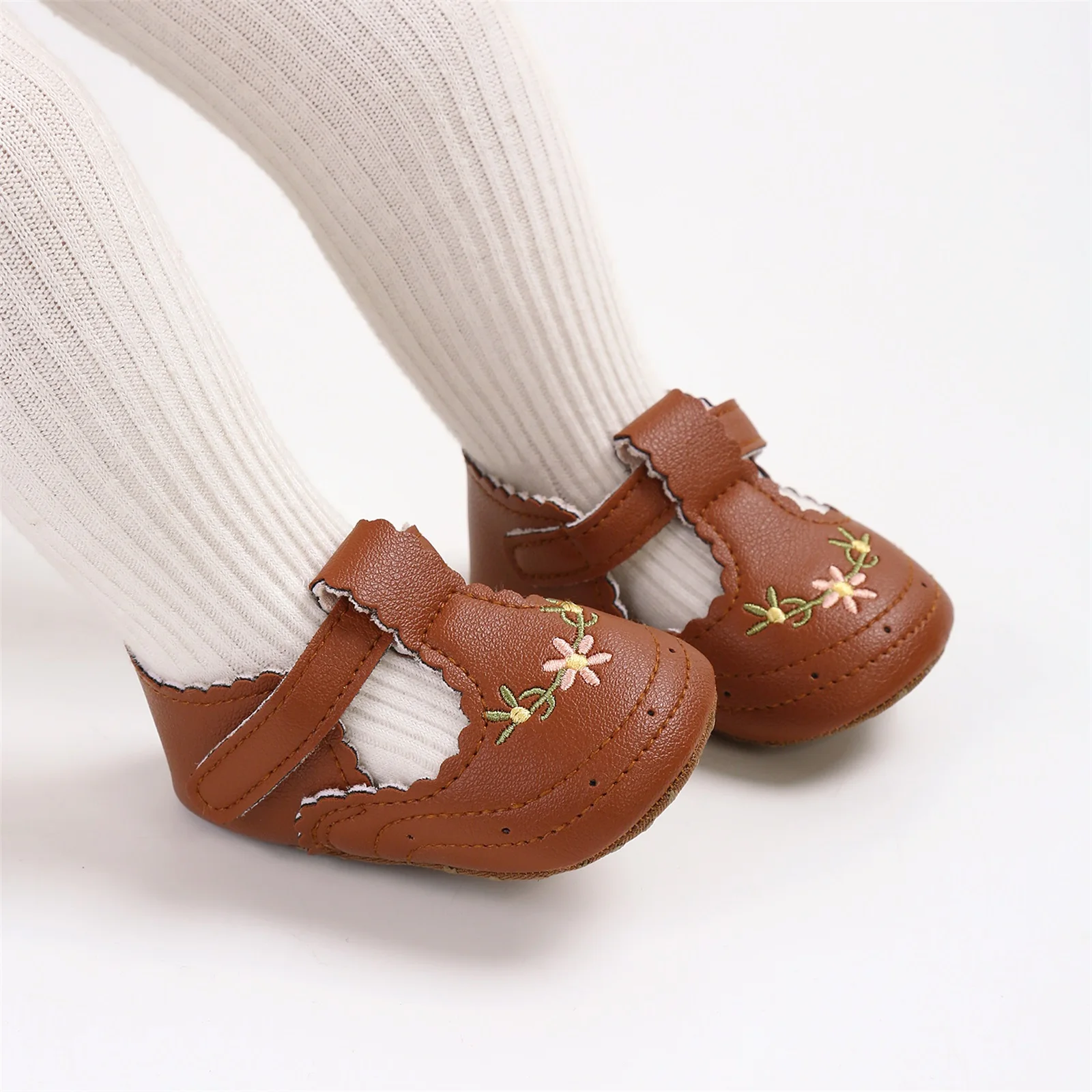 MISOWMNJOY New Flower Baby Shoes for Girls Princess First Walker Adorable Non-Slip Spring Autumn Soft Sole Crib Shoes 3
