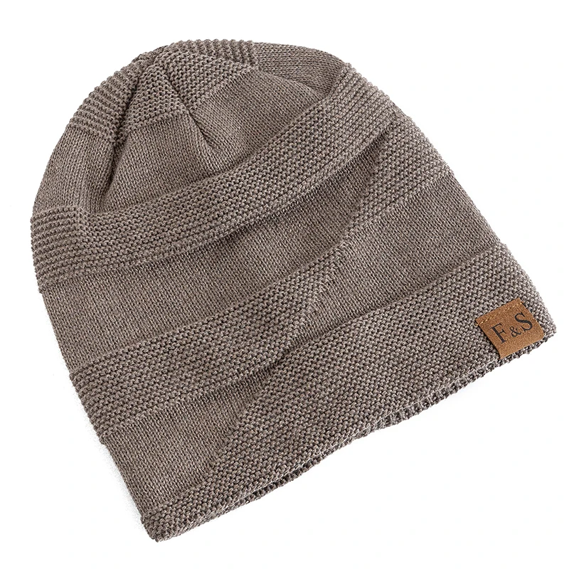 Unisex Slouchy Hats Add Fur Lined Men And Women Warm Beanie Cap Label Decor...